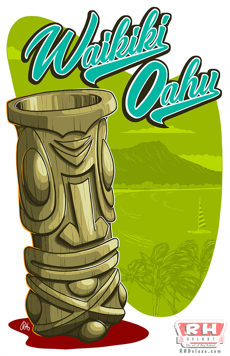 WAIKIKI OAHU TIKI MUG - 11 x 17